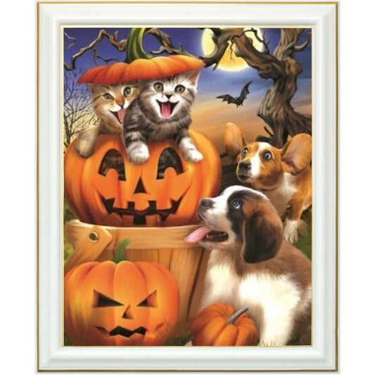 Broderie diamant - Chat caché d'Halloween