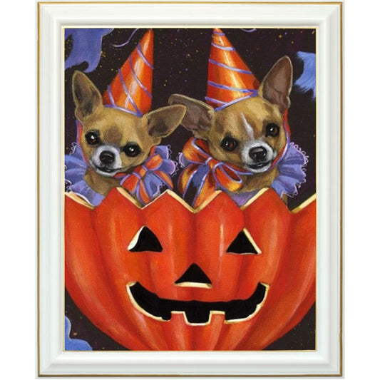 Broderie diamant - Chihuahua d'Halloween