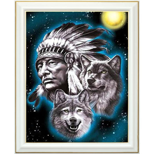 Broderie diamant - Indien et loups