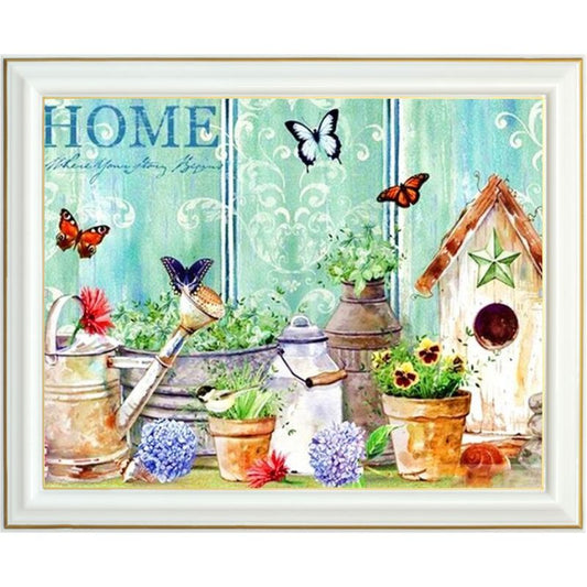 Diamond painting - Niche, fleurs et papillons
