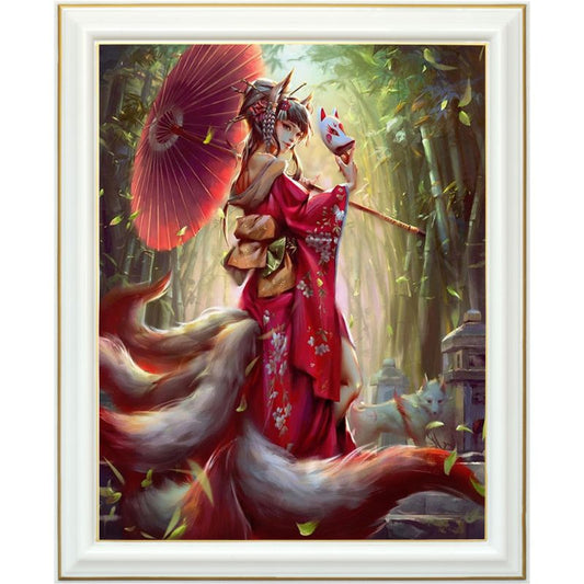 Broderie diamant - Kabuki renard et démon