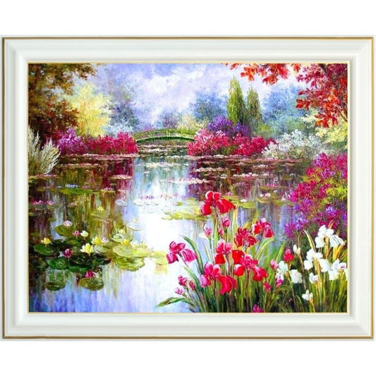 Broderie diamant - Le lac aux fleurs
