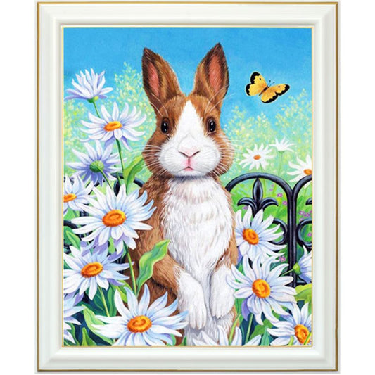 Broderie diamant - Lapin et marguerites