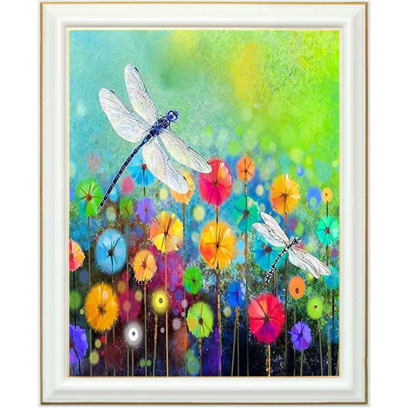 Diamond painting - Libellule et fleurs
