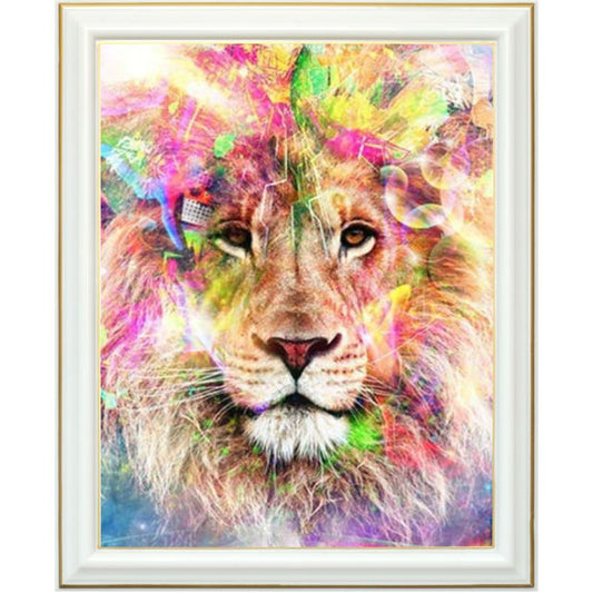 Diamond painting - Tête de lion multicolore
