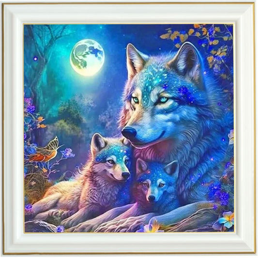 Diamond painting - Famille de loups dans une forêt enchantée