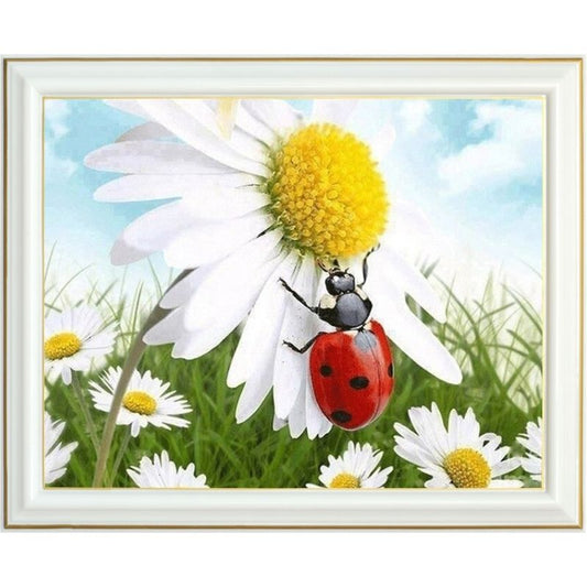 Broderie diamant - Marguerites et coccinelle