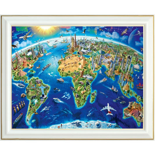 Broderie diamant - Carte du monde en relief