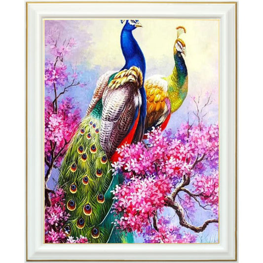 Broderie diamant - Couple de paons et sakura