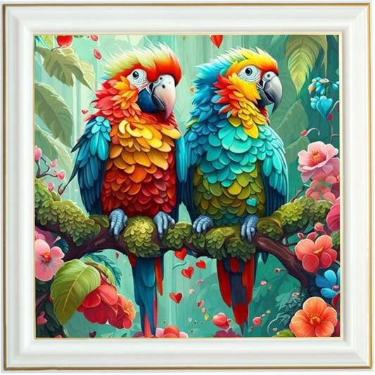 Diamond painting - Envol exotique perroquets sur branche