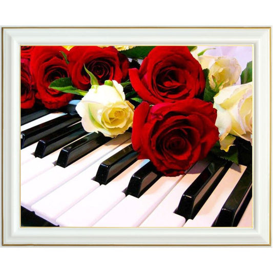 Broderie diamant - Piano et roses
