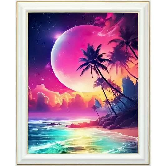 Diamond Painting - Plage cosmique sous un ciel étoilé