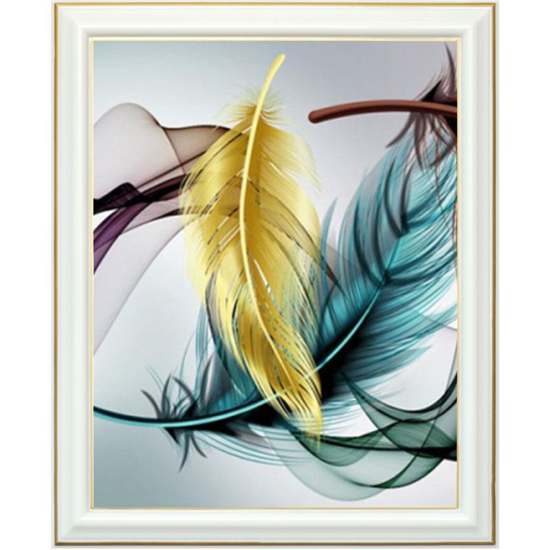 Broderie diamant - Plumes bleues et or