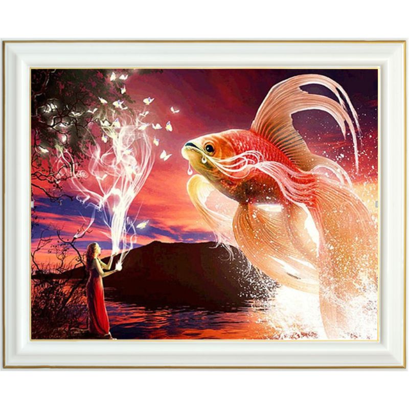 Broderie diamant - Poisson volant féérique