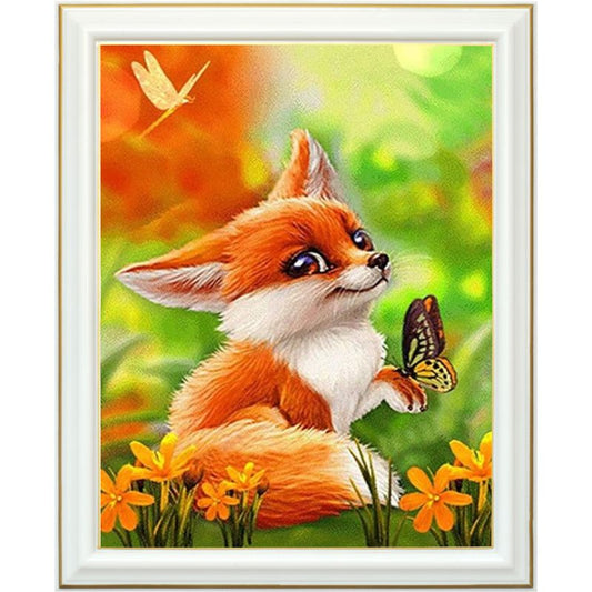 Broderie diamant - Renard et papillon