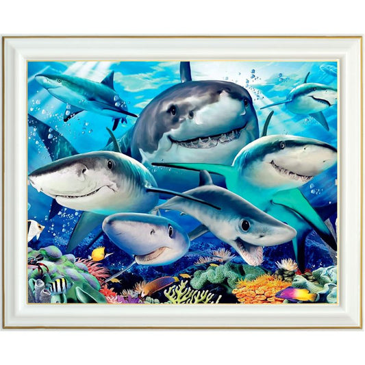 Broderie diamant - Bande de squales