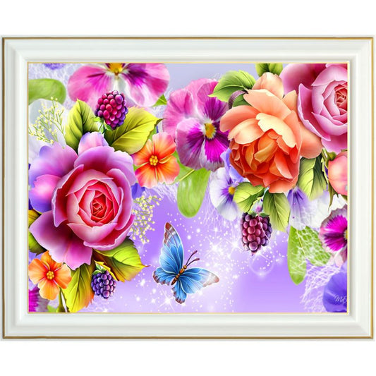Peinture diamant - Roses et papillons