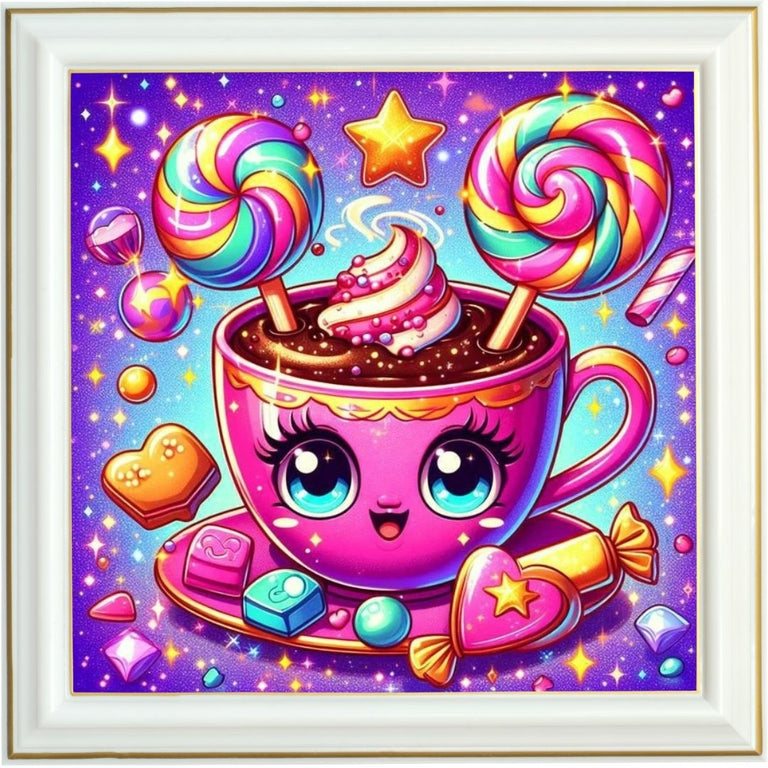 Diamond painting - Tasse gourmande et sucreries magiques