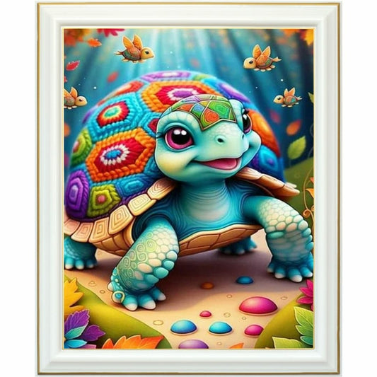 Diamond painting - Tortue joyeuse aux couleurs vives