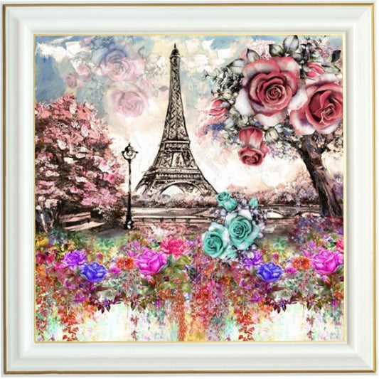 Peinture diamant - Tour Eiffel et fleurs