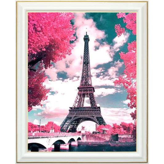 Broderie diamant - Tour Eiffel en rose