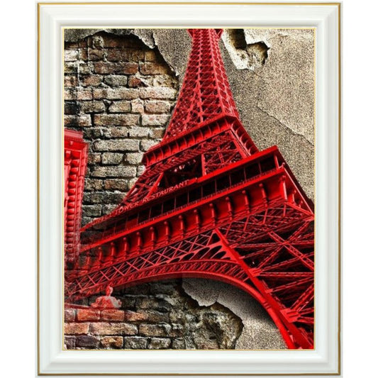 Broderie diamant - Tour Eiffel rouge et brique