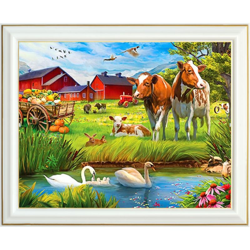 Broderie diamant - Vaches de l'étang