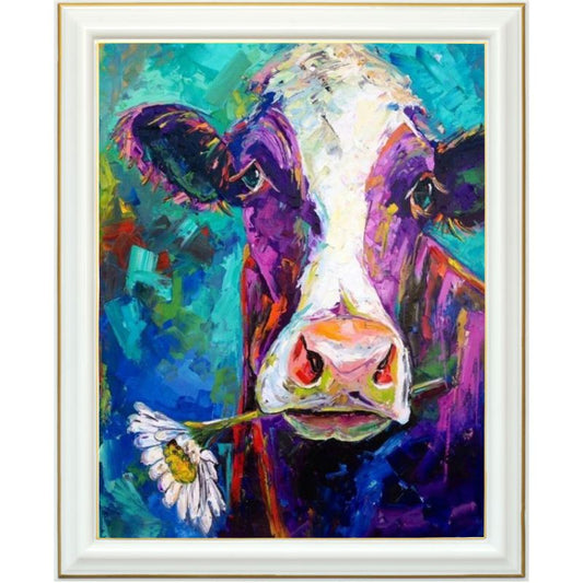 Broderie diamant - Vache et marguerites