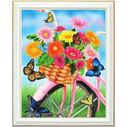 Broderie diamant - Vélo et panier fleuri