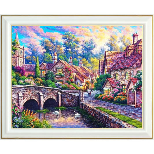 Rêve Mauve : Kit de Diamond Painting Village Français