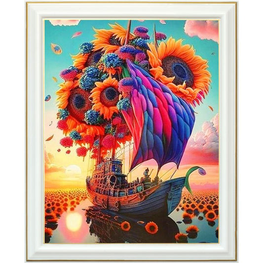 Diamond painting - Voilier aux tournesols