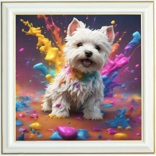 Diamond painting - Westie joueur et couleurs vives