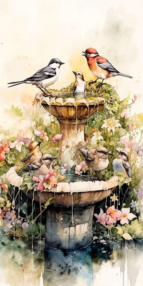 Diamond painting XXL - Fontaine aux oiseaux